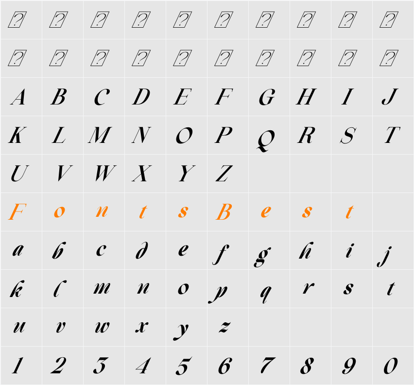 Beautiful Comethrue Bold Ultra Condensed Character Map