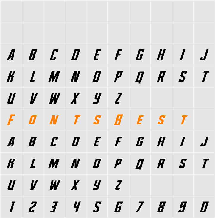 Dynamic Trooper Italic Character Map