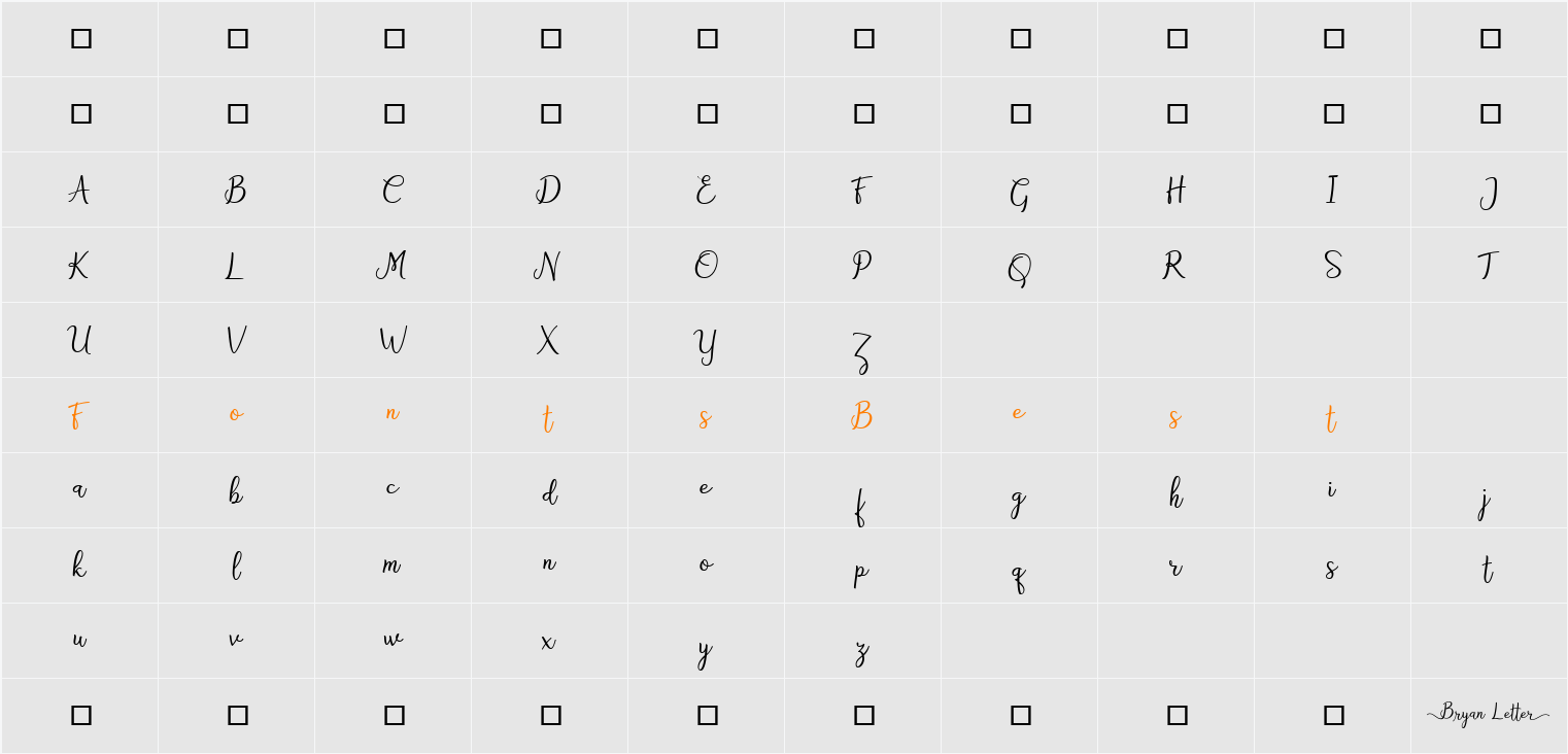 Bryan Letter Character Map