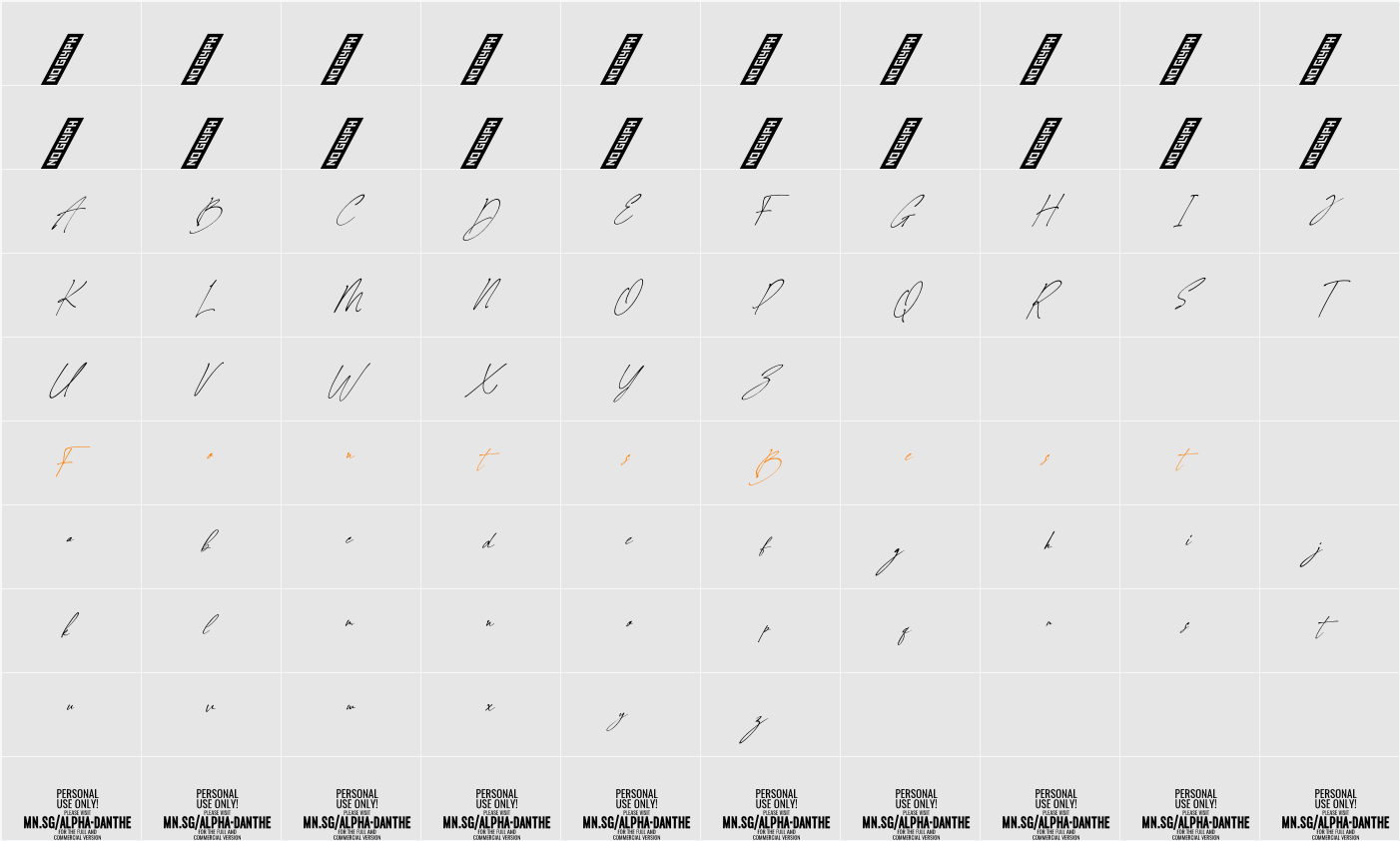 Alpha Danthe PERSONAL USE Character Map
