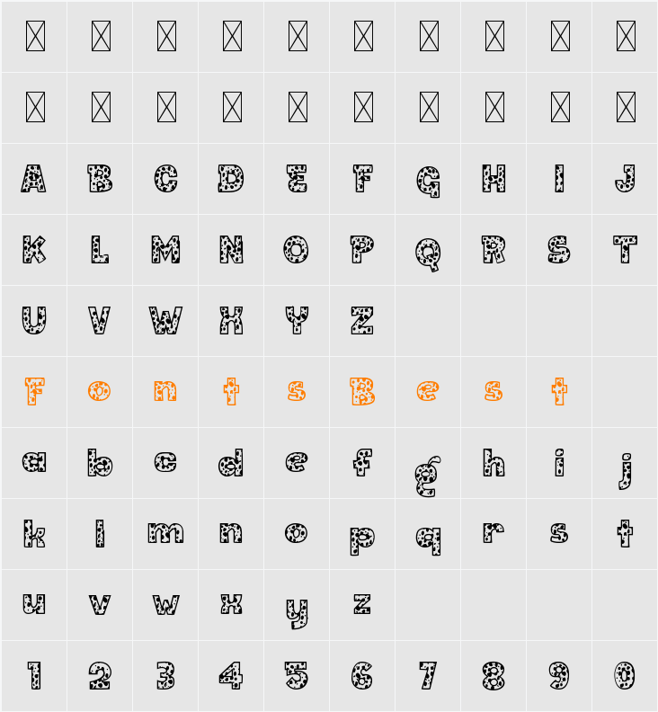 Bark Type Dalmation Character Map