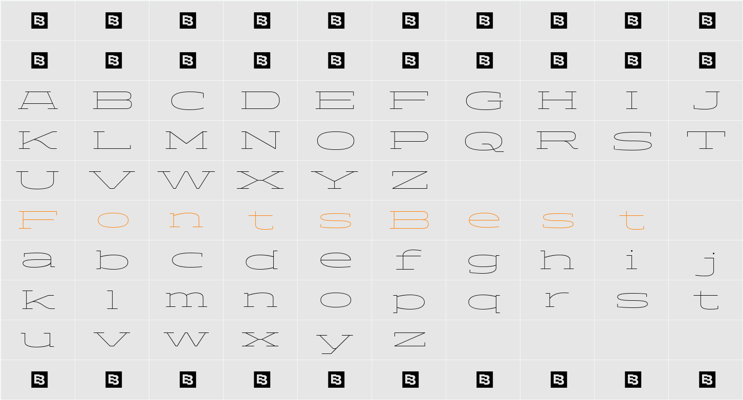 ADEROS TRIAL Thin Character Map