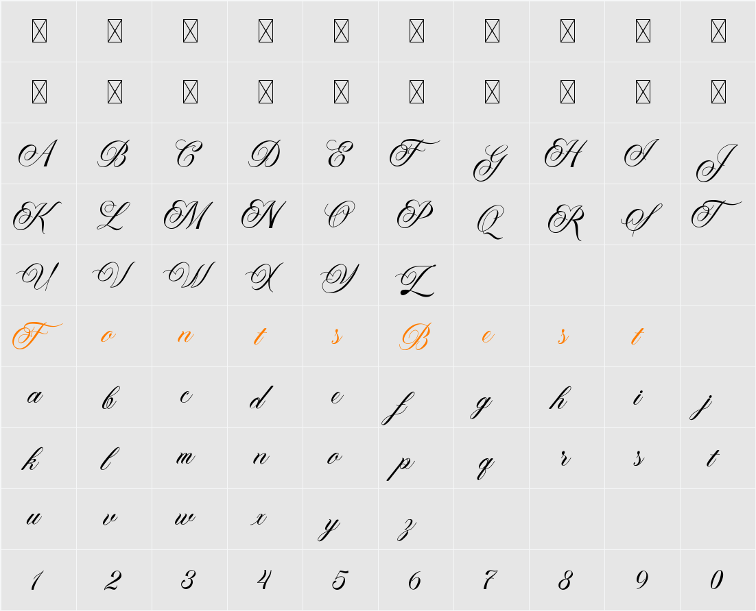 Paperlight Script Character Map