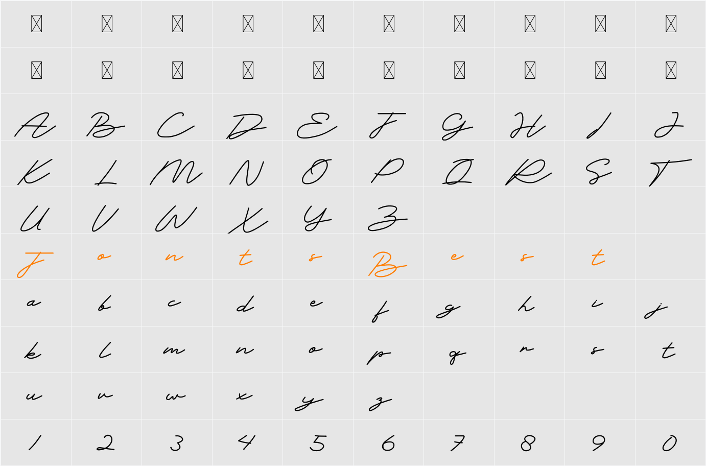 Final Parade Script Character Map