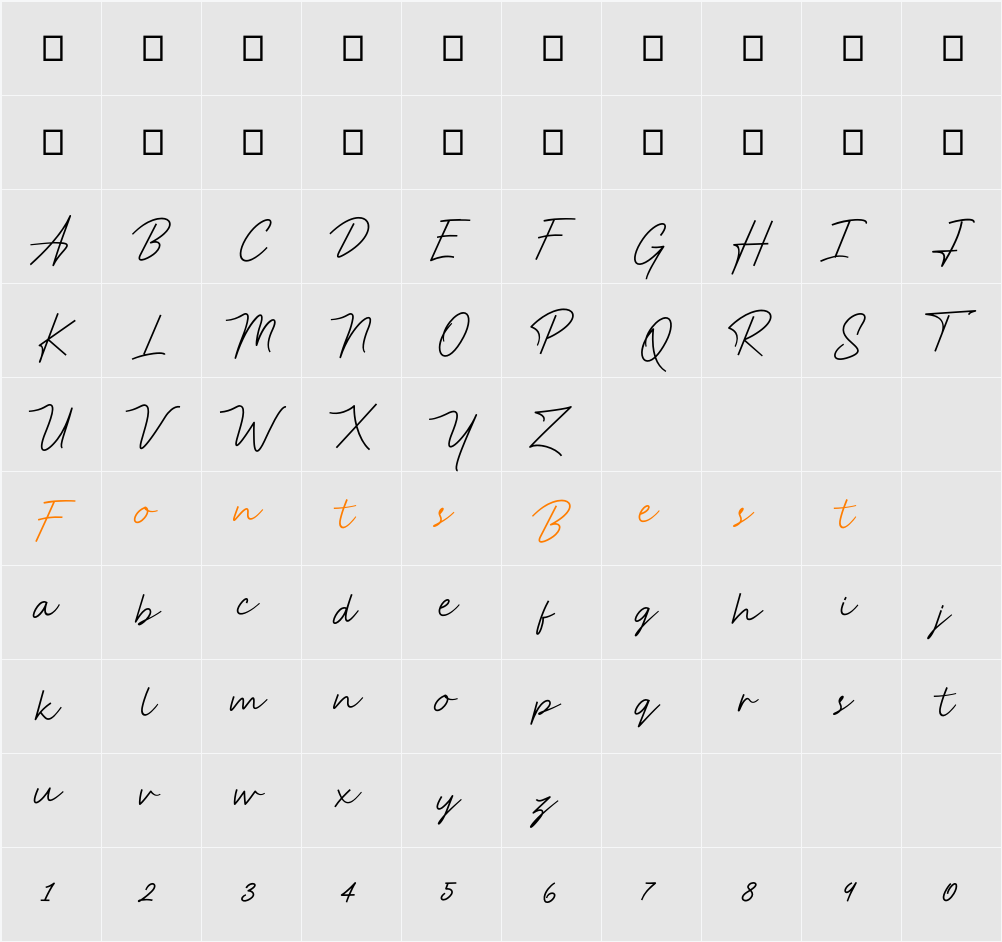 Anstery Script Character Map