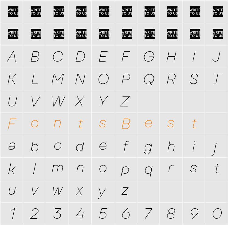 TT Firs Text Trial Thin Character Map