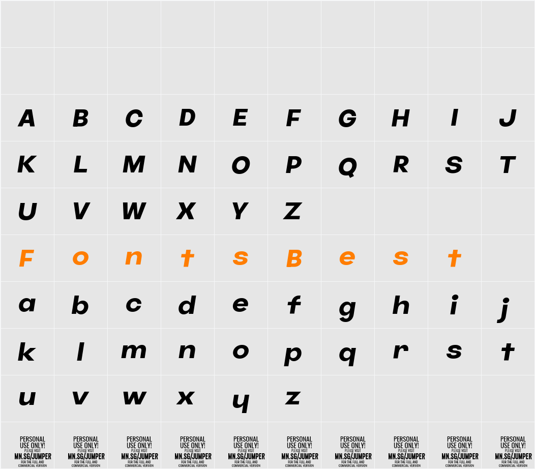 Jumper PERSONAL USE ONLY Bold Character Map