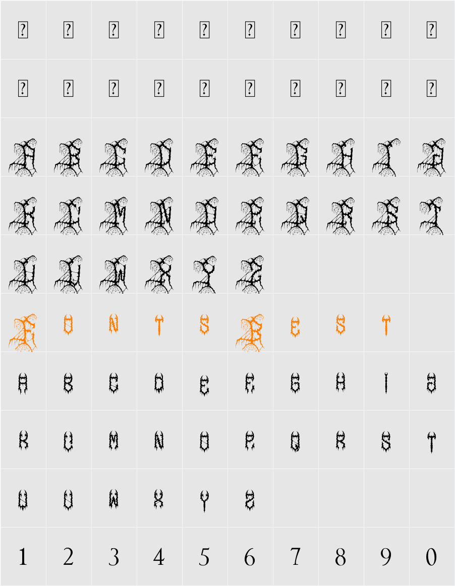 WEBER SPIDER Character Map