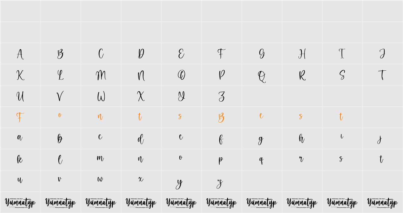 Canoliga Personal Use Character Map