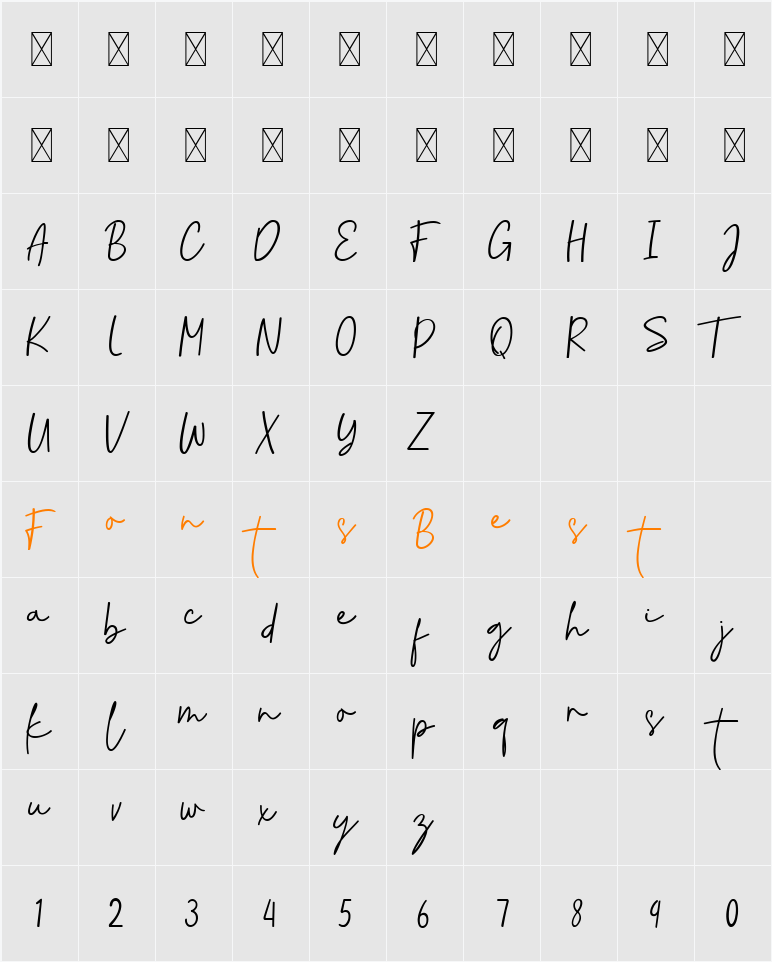 Harvest Bailey Script Character Map