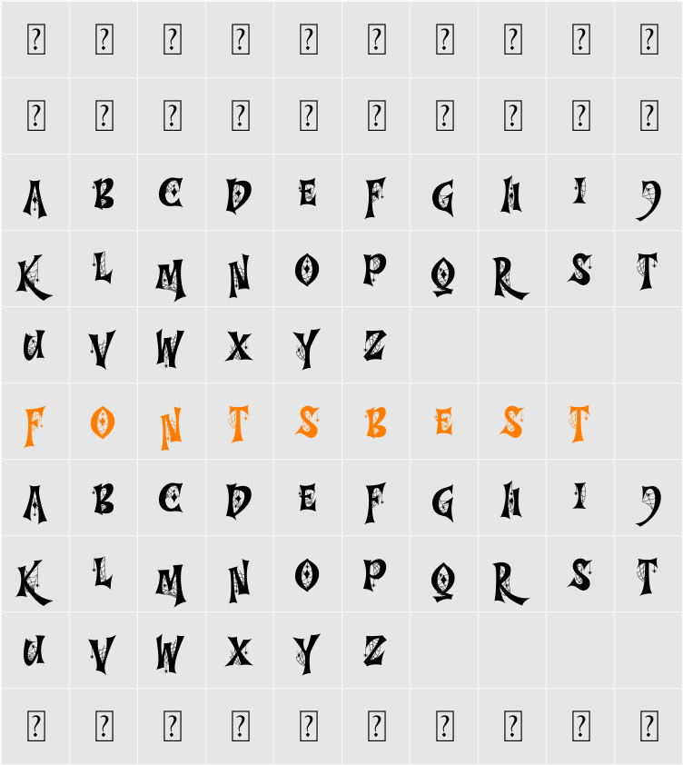 Decorative font Tree Night Character Map