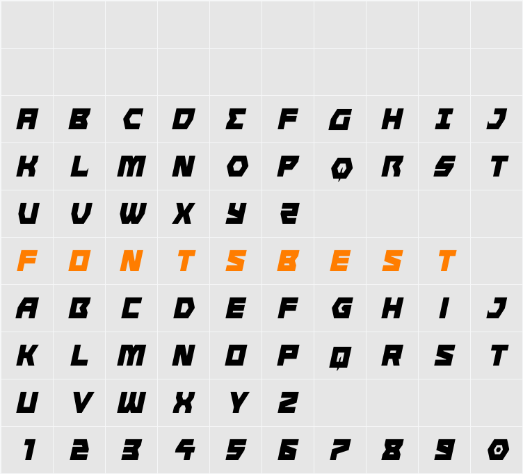 Cyberform Condensed Italic Character Map