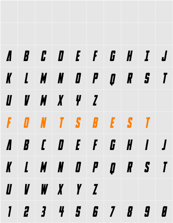 DiaClone Condensed Italic Character Map