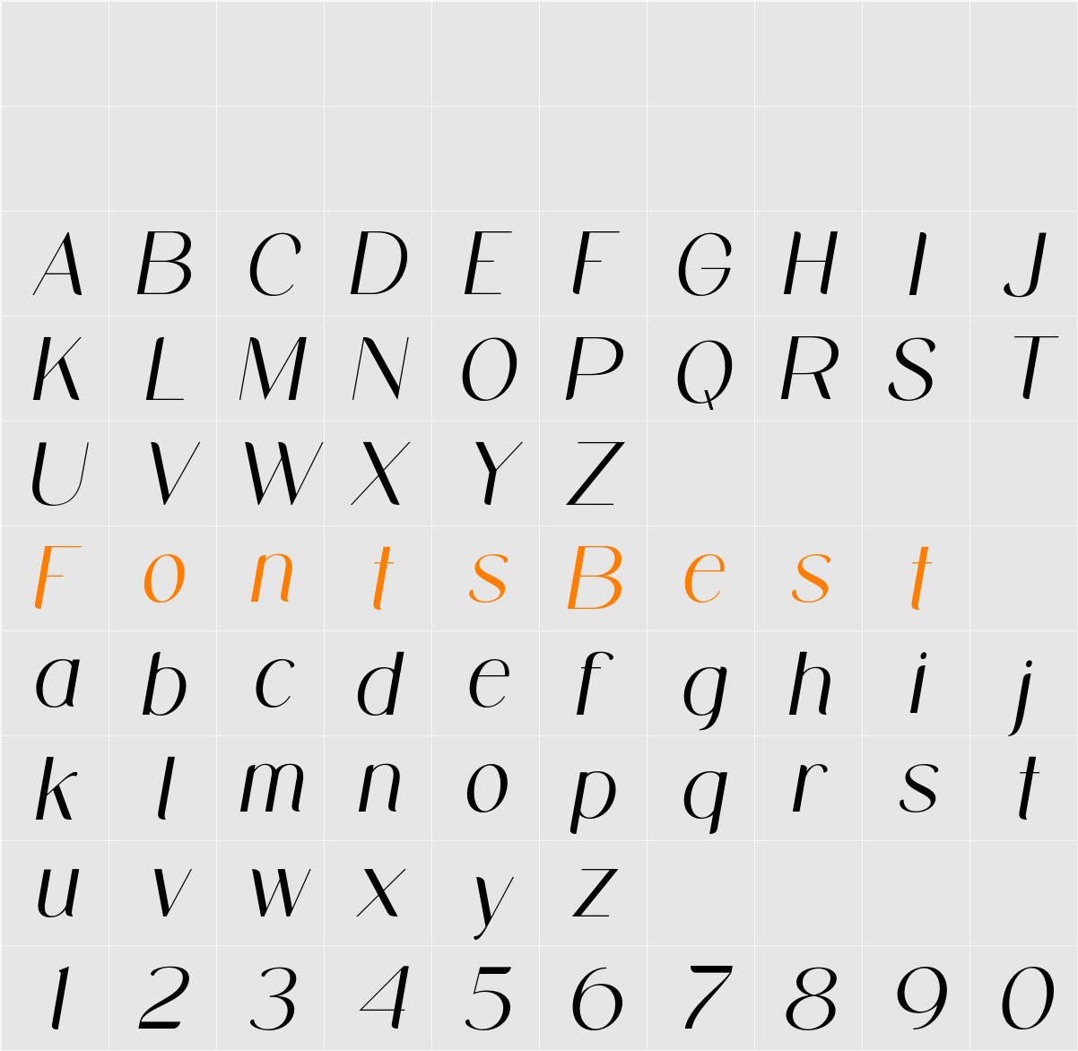 Midland Luxury Italic Character Map