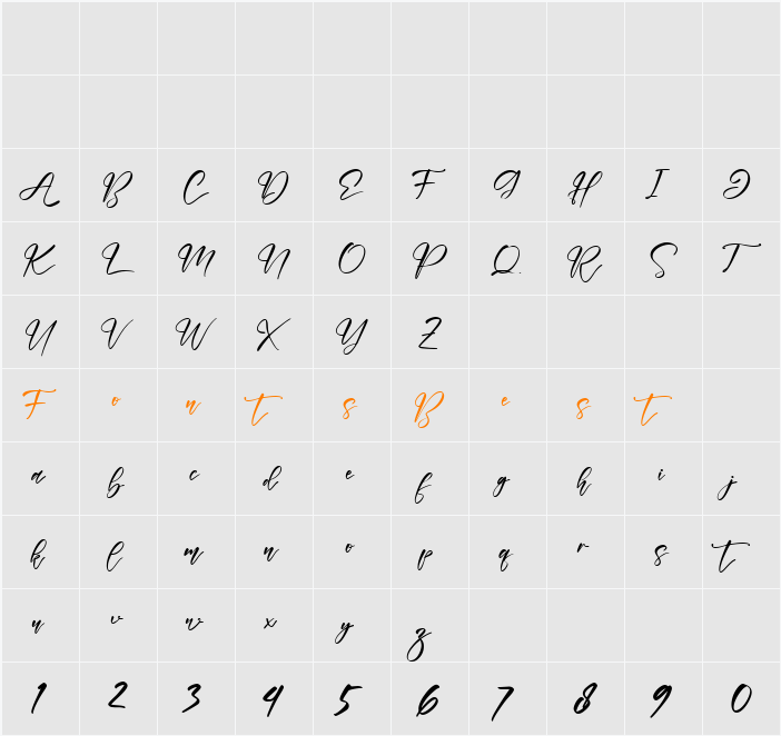 Tabernae Montana Script Character Map