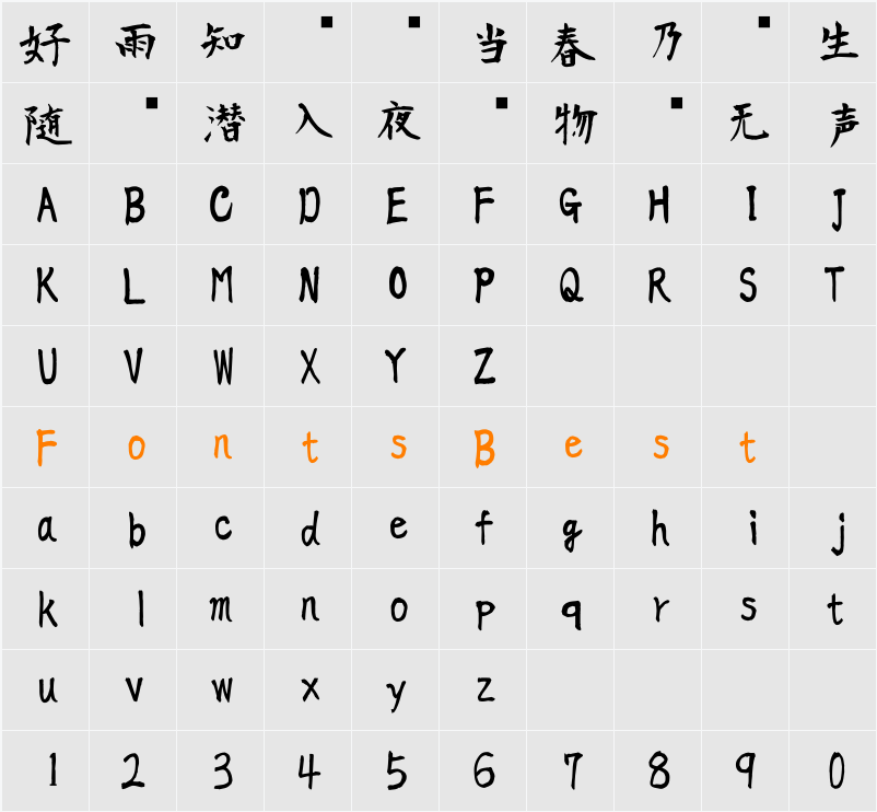 莫大毛筆-Medium Character Map