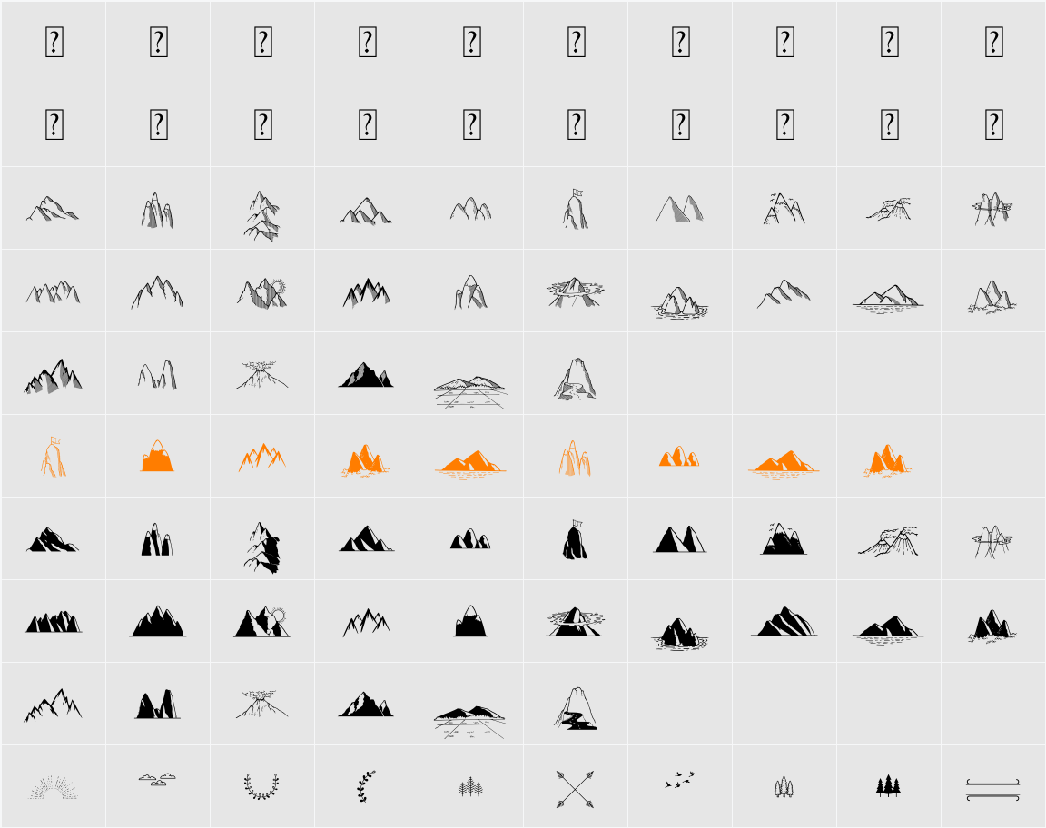 Mountains Set Character Map