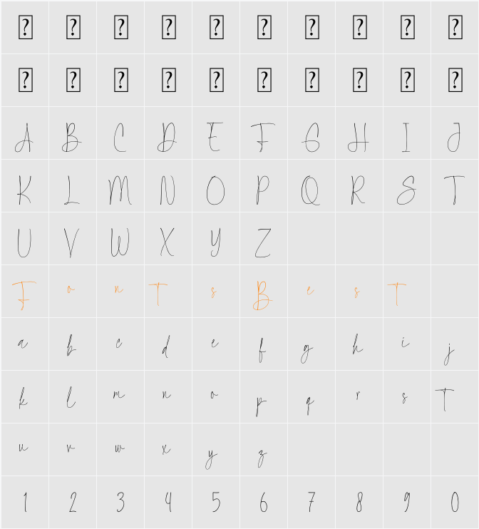 Grateful Signature Character Map