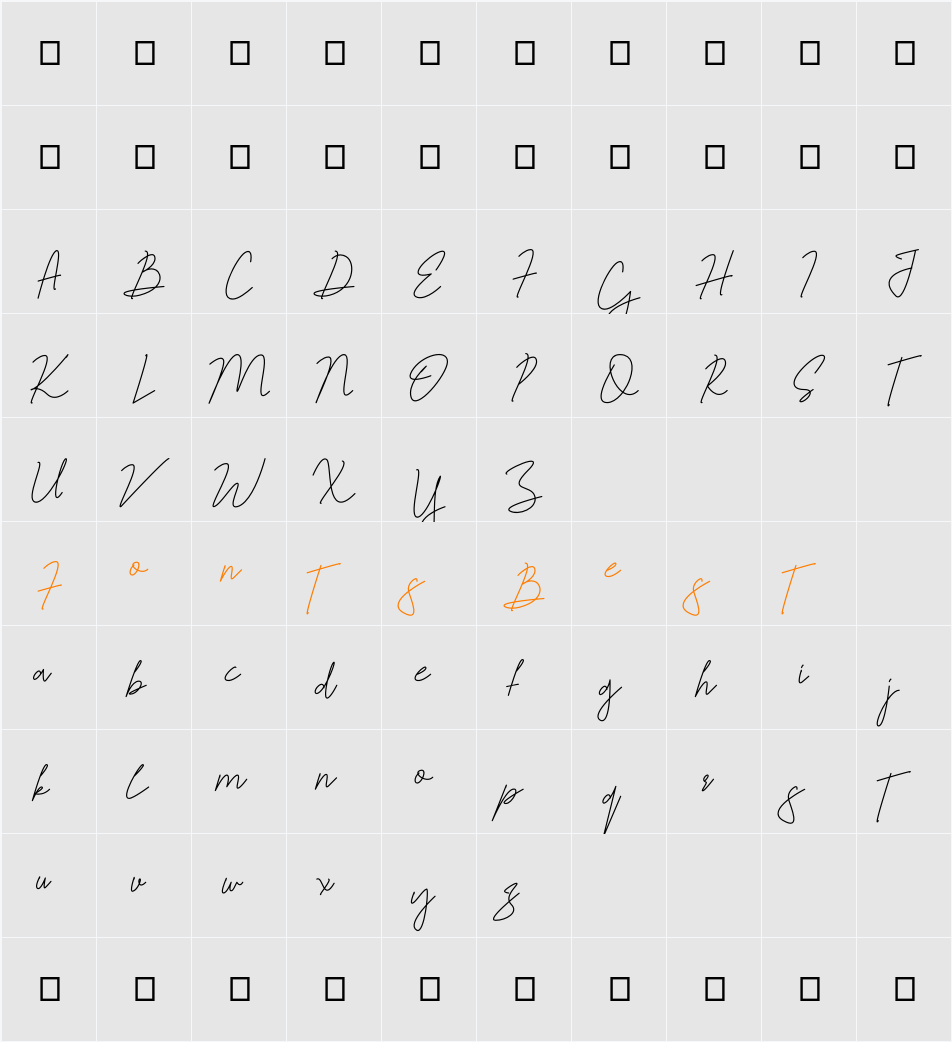 Jelitta Signature Personal Use Only Character Map