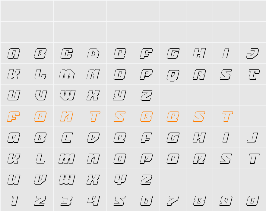 Legacy Cyborg 2 3D Italic Character Map
