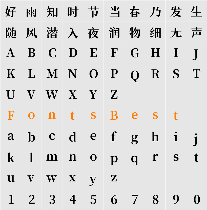 獅尾四季春SC-Bold Character Map