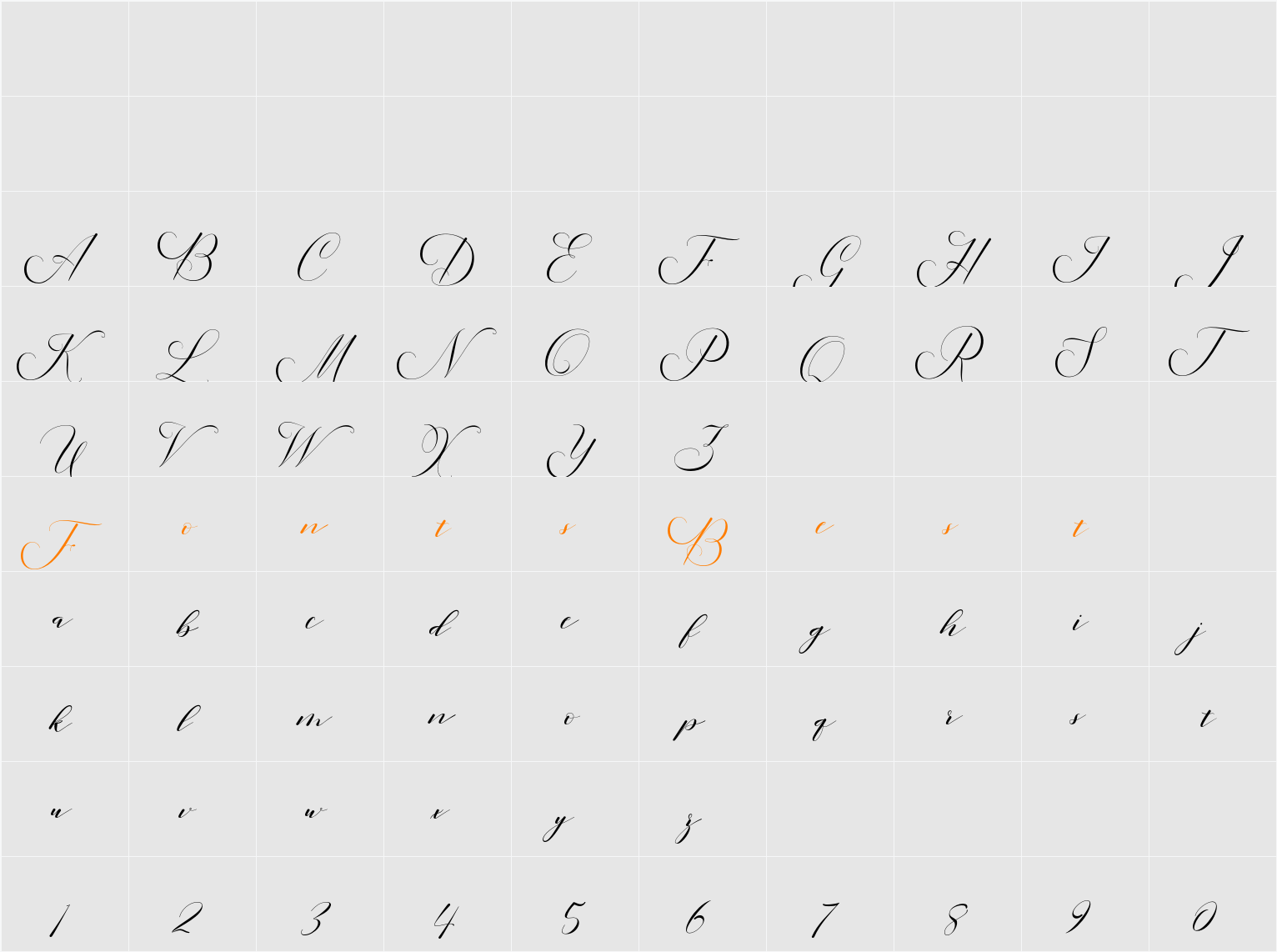 Lucinda Script Character Map