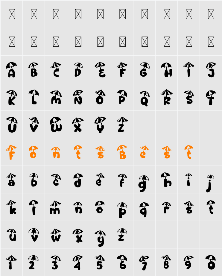 Sandy Toes Umbrella Character Map