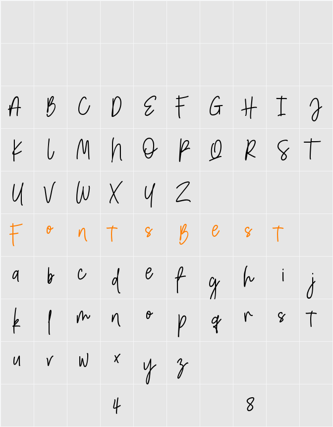 Amarilis Script Font Character Map
