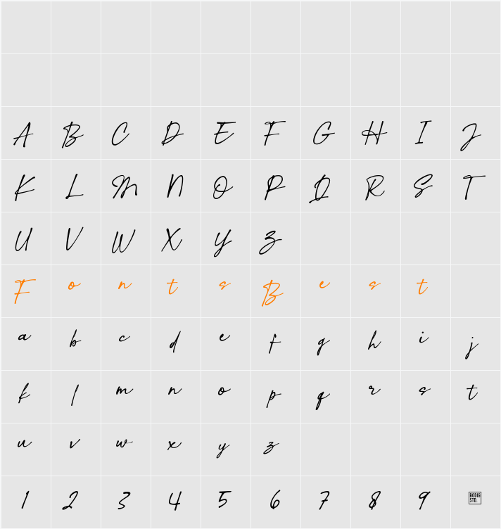 Dilland Script-Trial Character Map