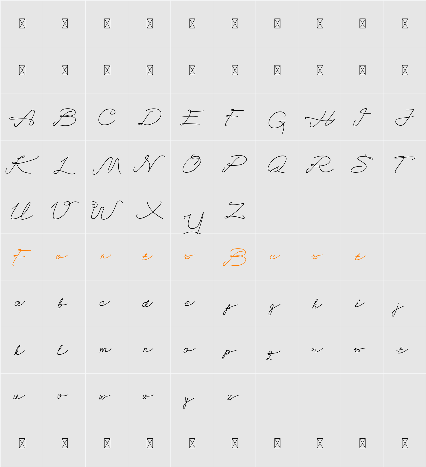 Alegant Script Character Map