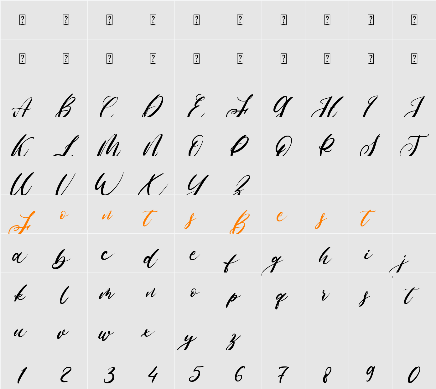 Allessa Curly Character Map