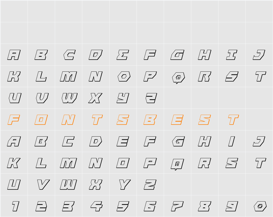 Cyberform 3D Italic Character Map