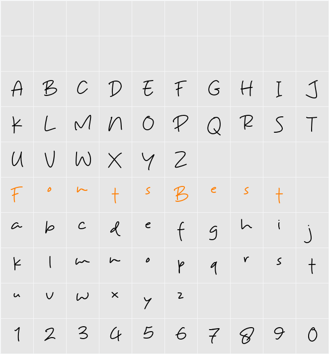 Pentol Handwriting Character Map