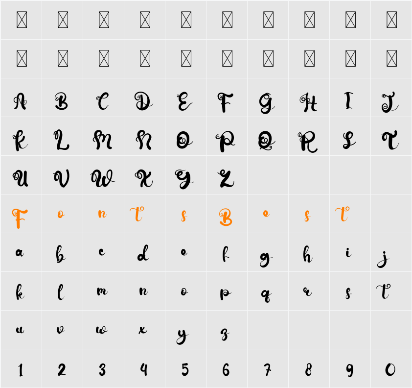 Downtry Character Map