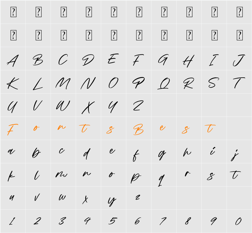 Grand Paradiso Script Character Map