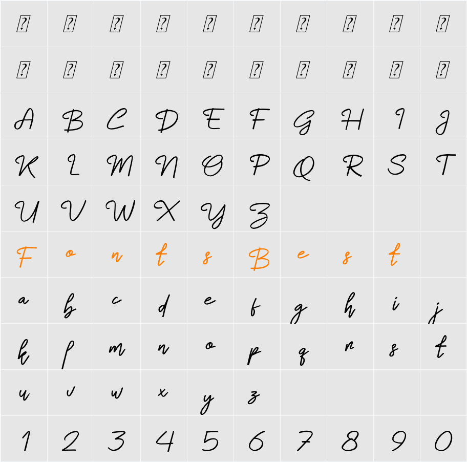 Ollifia Poettry Italic Character Map