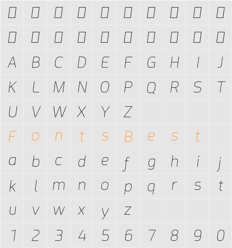 Acephimere Thin Character Map
