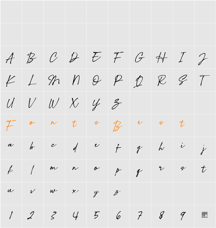 Dilland Script-Trial Character Map