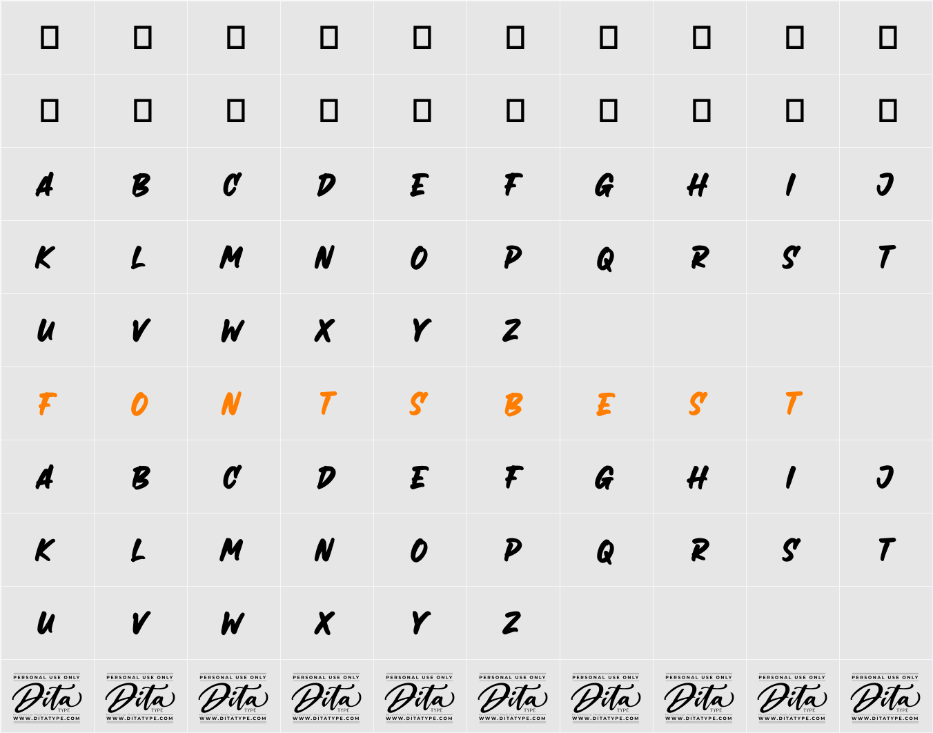 Tombo Brush Character Map