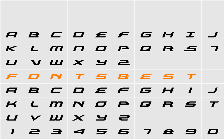 Alexis Expanded Italic Character Map