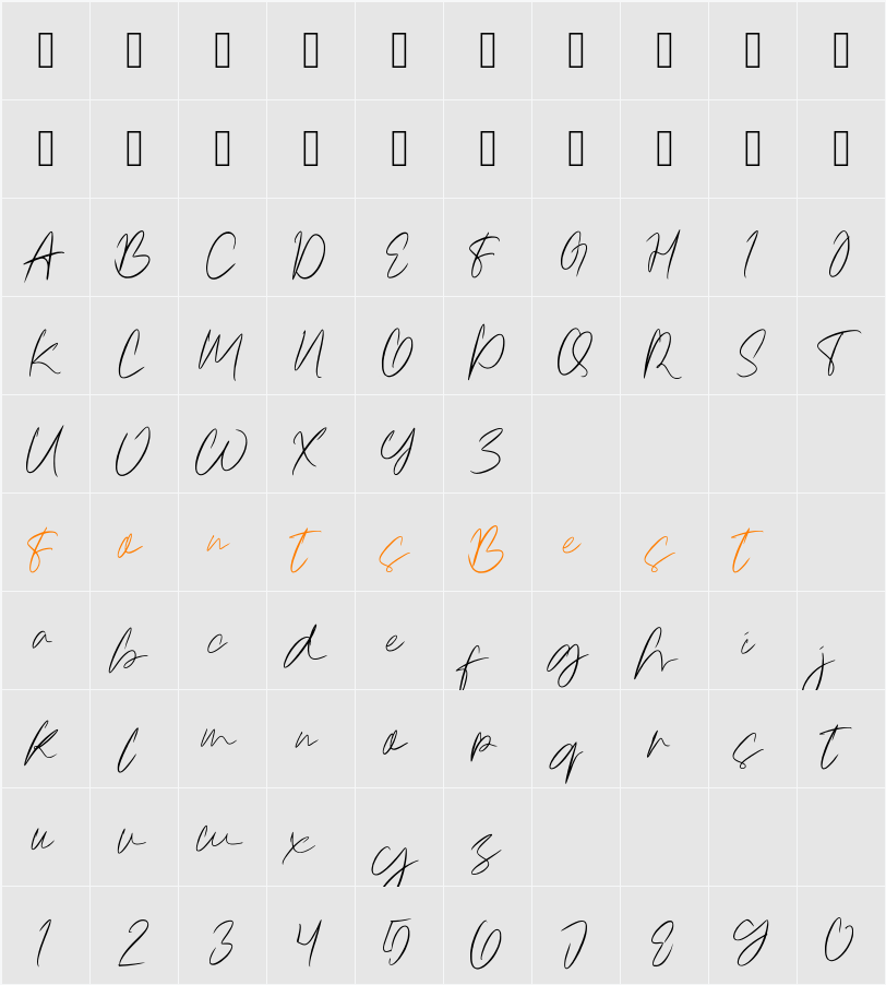 Amettasignature Character Map
