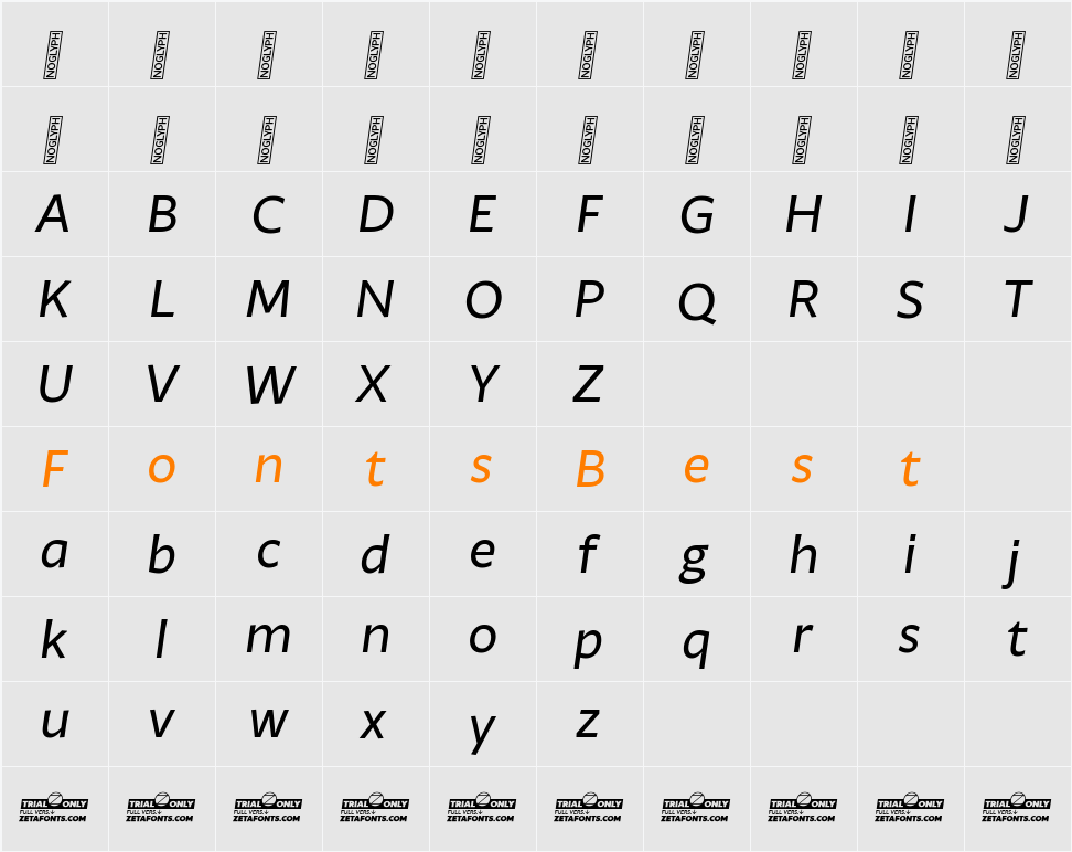 Ambra Sans Trial Character Map