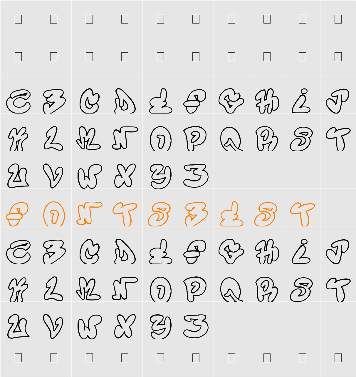 ame graff Character Map