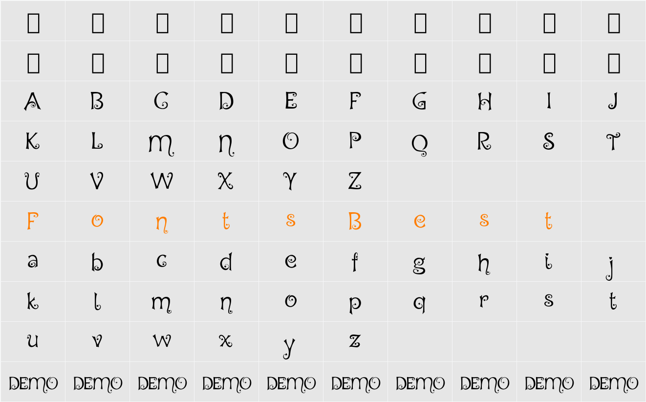 Kupido Character Map