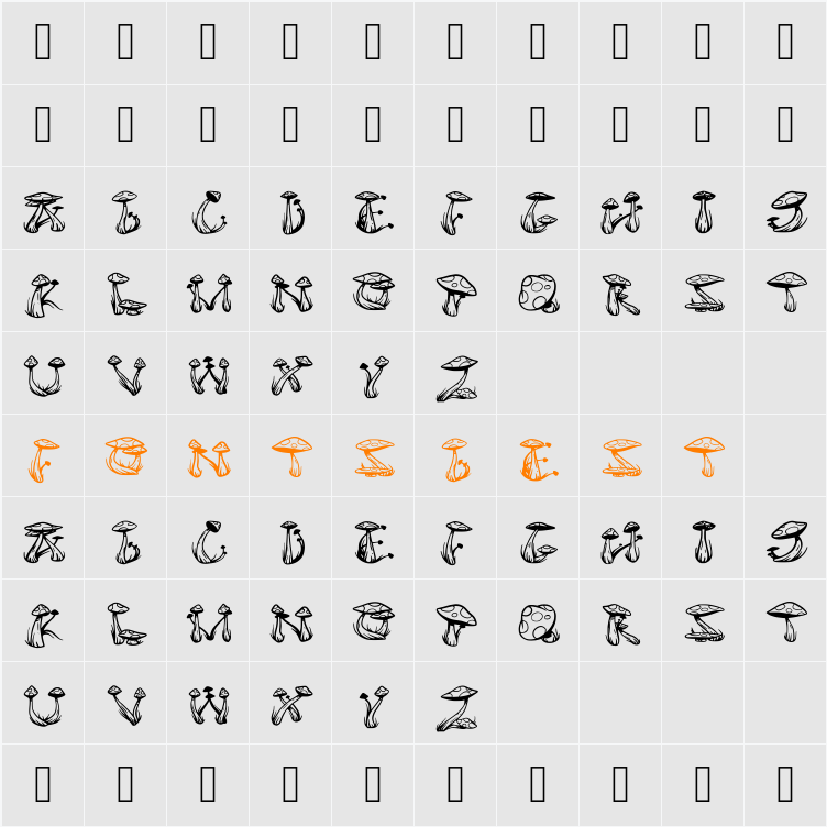 Mushies Character Map