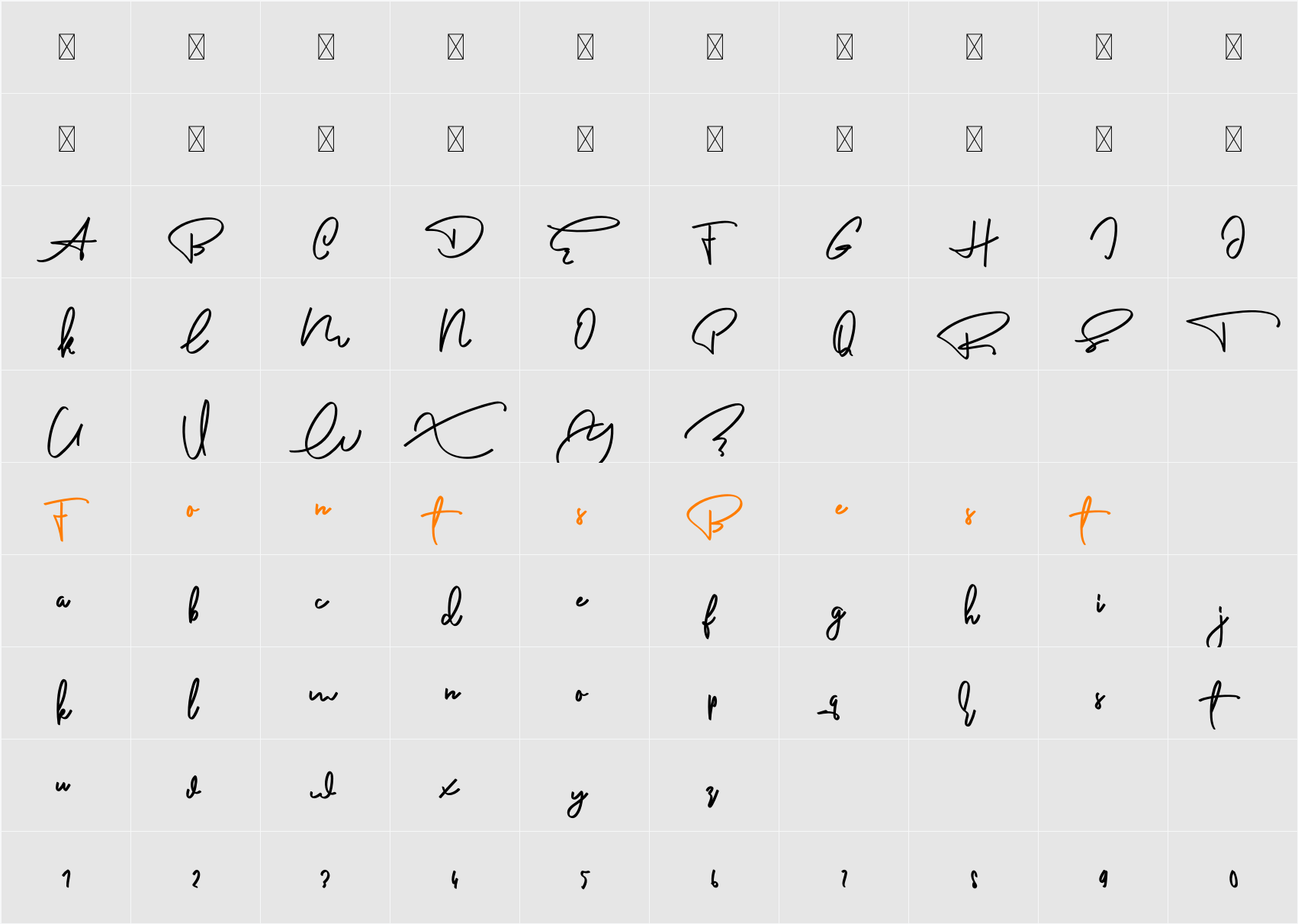 AnderfontFree Character Map