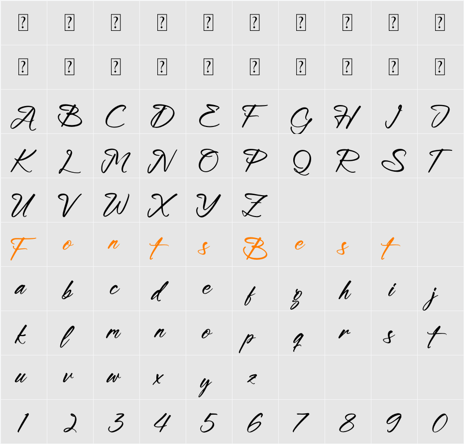 Blookwelly Character Map