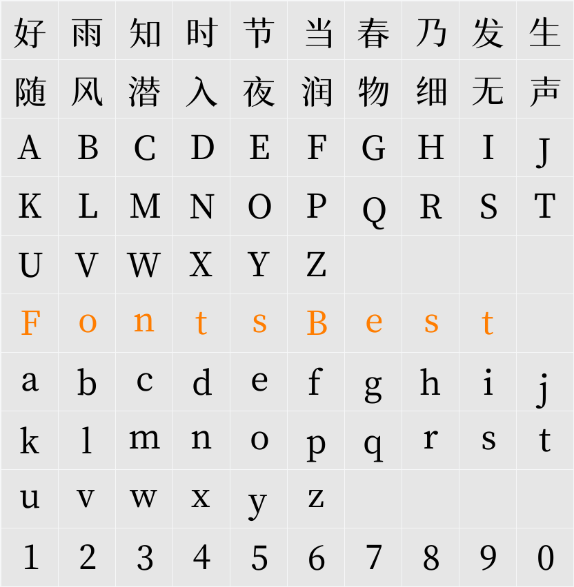 獅尾四季春SC-Medium Character Map