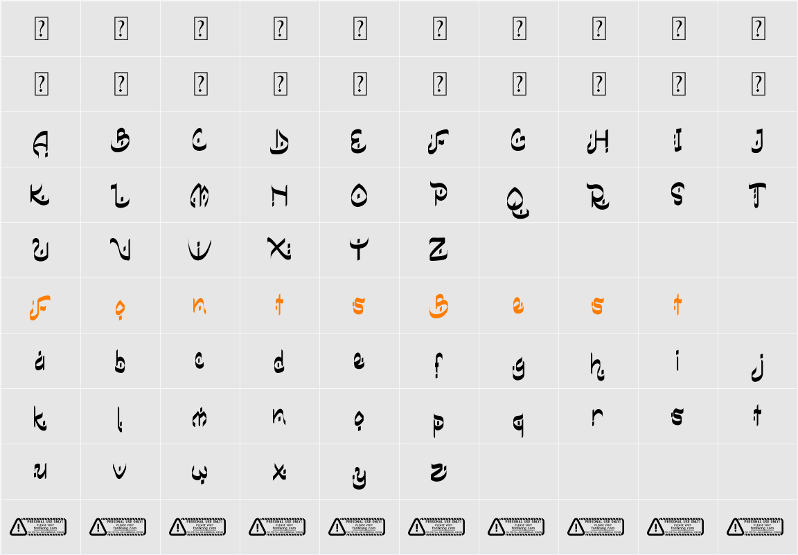 Bismillah PERSONAL USE ONLY! Character Map
