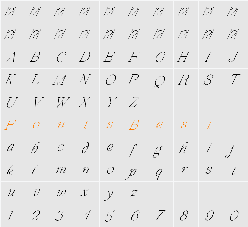 Beautiful Comethrue Thin Ultra Condensed Character Map